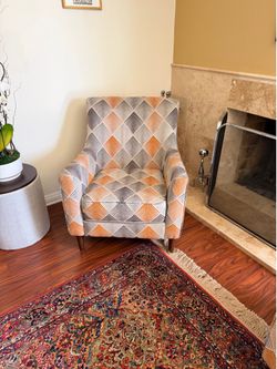 Pair of Modern Geometric Upholstered Accent Chairs – Solid Wood Legs