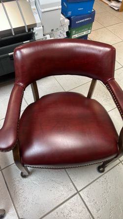 Burgundy Leather Office Chair with Nailhead Trim