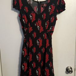 Black And Red Skull Floral Dress 