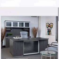 Table With Built In Modesty, Pedestal, And Credenza 