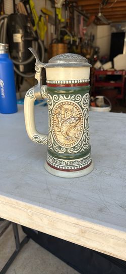 Avon 1978 collectible German Beer Stein Rainbow Trout English Setter Pewter Lid New