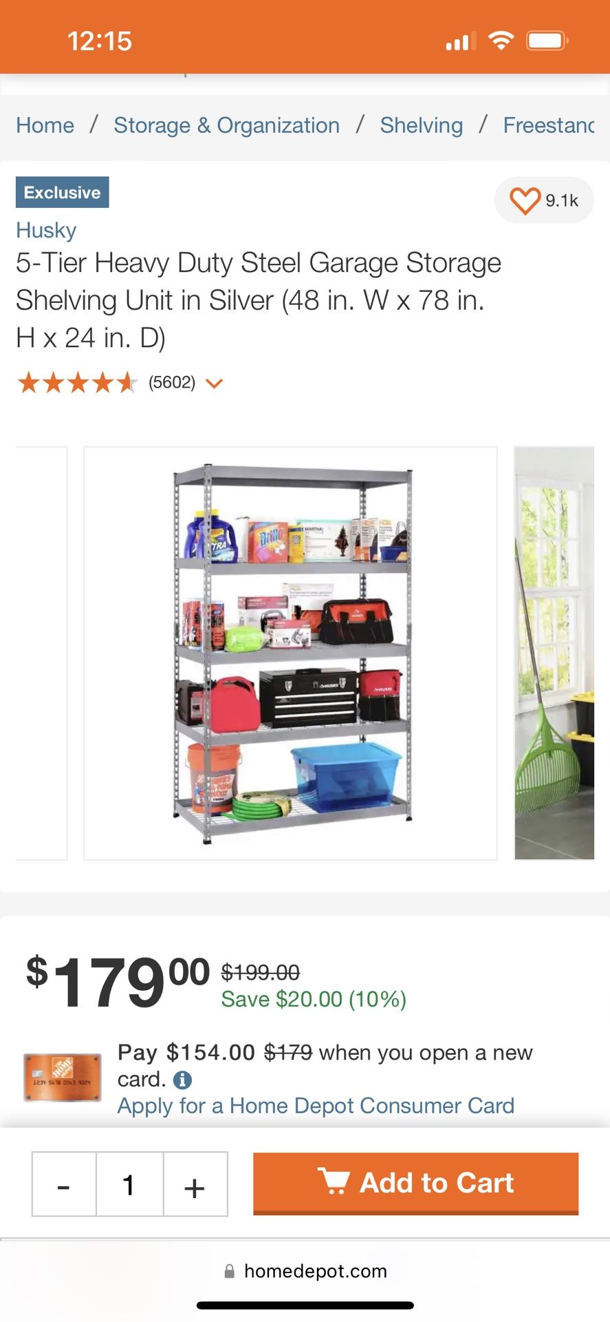 Husky 5-Tier Heavy Duty Steel Garage Storage Shelving Unit in Silver (48 in. W x 78 in. H x 24 in. D)