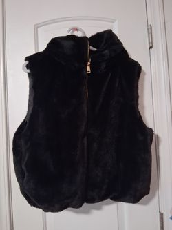 Black Faux Fur Zip-Up Vest