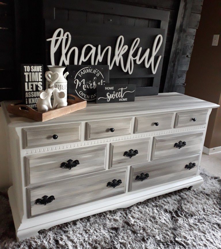 Ethan Allen Rustic Grey And White Dresser 