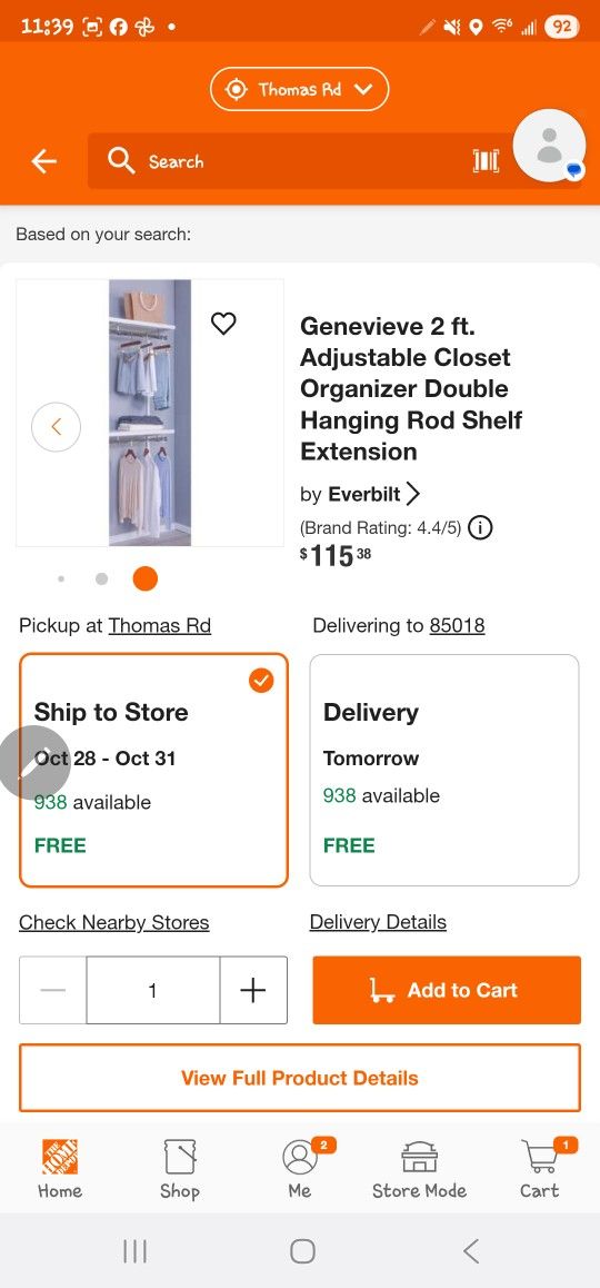 Everbuilt 24"in Double Hang Shelf Extension