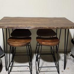 Live Edge Solid Acacia Counter Height Table 5pc Set