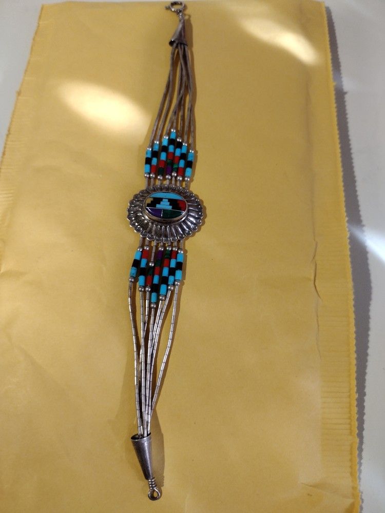 Vtg Zuni  Sterling Silver/Turquoise Bracelet