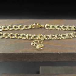8" Sterling Silver Bagpipe Gold Plated Charm Bracelet Vintage
