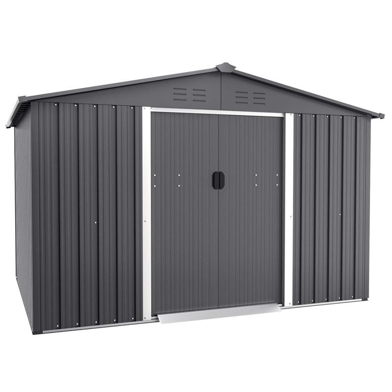 6x8 Ft Outdoor Storage Shed Double Sloping Roof Garden Shed, Metal Shed Kit with Double Doorknobs and Air Vents Galvanized Metal Storage Shed with Sli