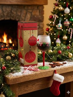 Lindy Bowman Merry Christmas Frosted Wine Glass with Designer Gift Box New