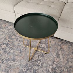 Gold + Green Metal End Table Round