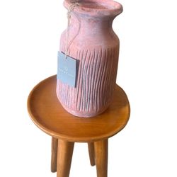 Terracotta Mottled Handpainted Distressed Pink Art Pottery Ceramic Vase 11”