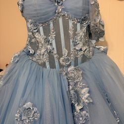 Custom made baby blue and silver dress.