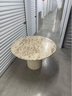 48” round marble dining table fluted base, new marble dining table with light natural base, modern round dining table