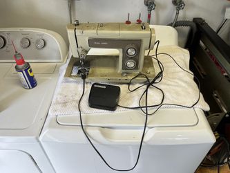 See Kenmore Sewing Machine, Unknown Condition, Comes With Wooden Cabinet Two Drawers Full Of Parts