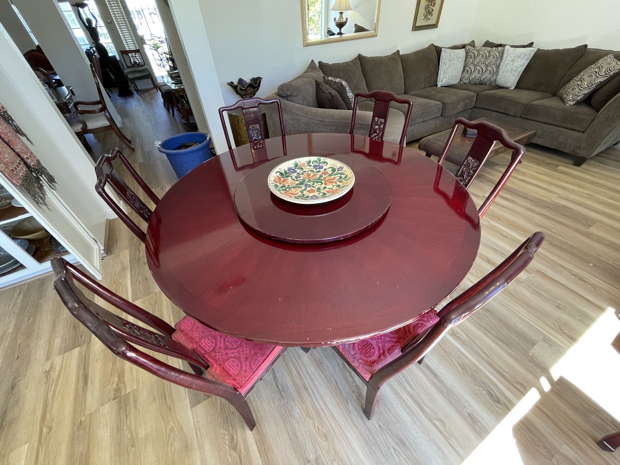 Chinese Style Dining Room table With Chairs And Lazy Suzan 