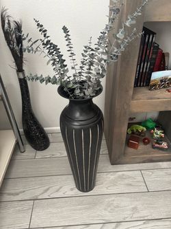 Metal Vase 27” Tall Includes Eucalyptus
