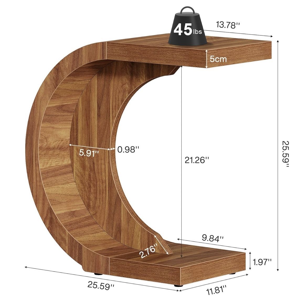 Tribesigns C Shaped Walnut Wood End Table , Nightstand