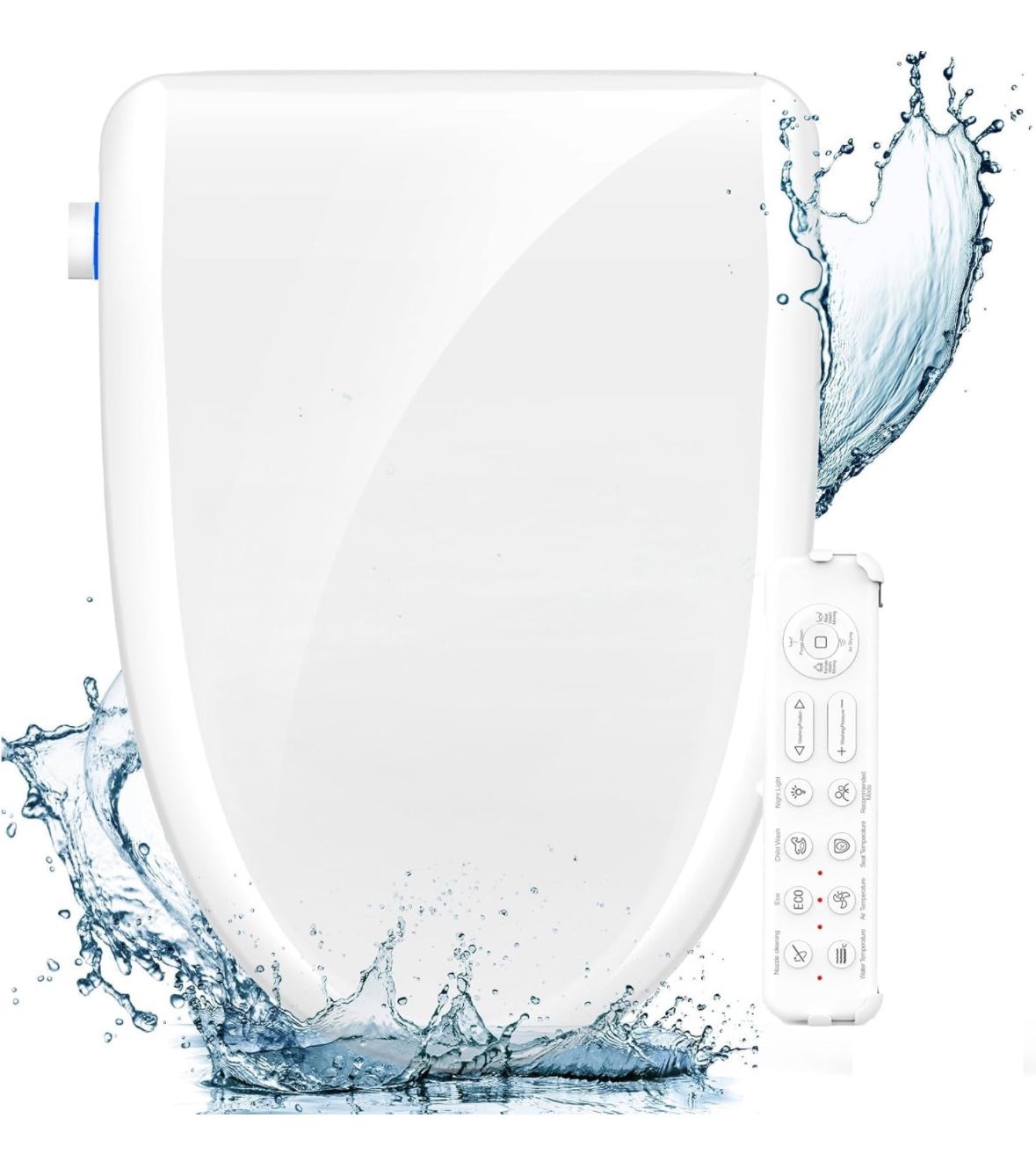 FVZ Bidet Toilet Seat Elongated Smart Heated Toilet Seat with Warm Water & Dryer, Feminine & Child Wash, Self-Clean Stainless Steel Nozzle, Adjustable