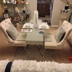 Glass Dining Room Table Set / With Accessories 
