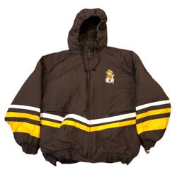 VINTAGE Rare University Of Wyoming Cowboys Puffer Hooded Jacket Brown Size XL Parka
