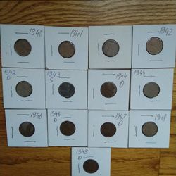 1940s Wheat Pennies Including Steel Penny