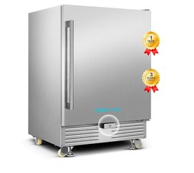 Outdoor Refrigerator 24 Inch, Undercounter Beverage Fridge with Wheels, 180 Cans Waterproof Stainless Steel Fridge for Outdoor Kitchen and Patio