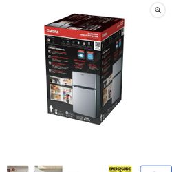 (BRAND NEW) Galanz 3.1 Cu Ft Mini Fridge with Freezer – Stainless Steel, Energy Star, Two-Door Compact Refrigerator