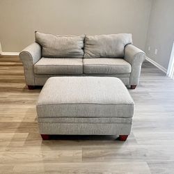 Pullout Sleeper Sofa and Ottoman In Gray
