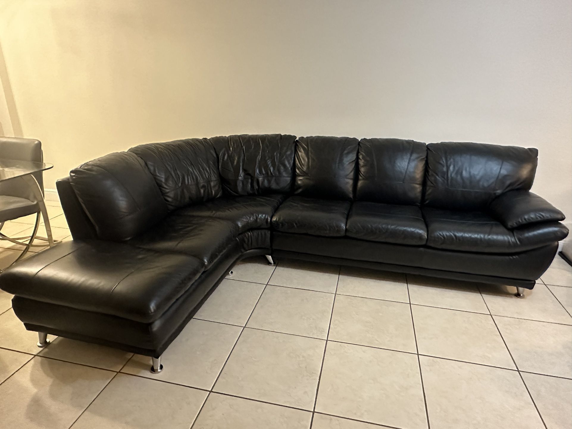 El Dorado All Genuine Leather Sectional Couch Black
