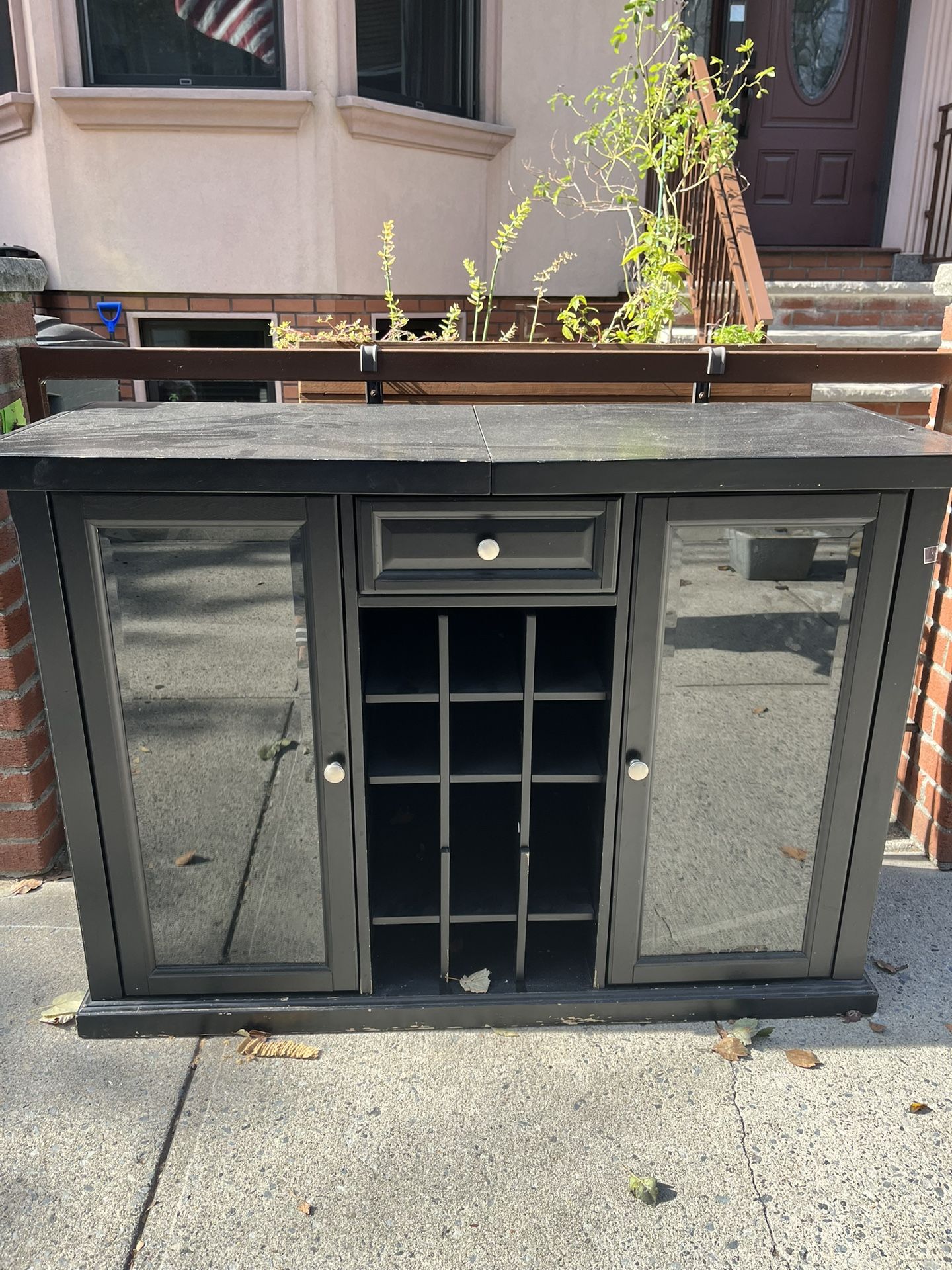 Black Bar Cabinet with Wine Rack