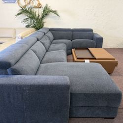 5 Pc Modular Fabric Sectional With Chaise And Power Recliner-Nevio 