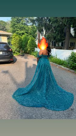Peacock Blue Prom Dress With Trail