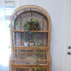 Vintage 70s Wicker Hutch 