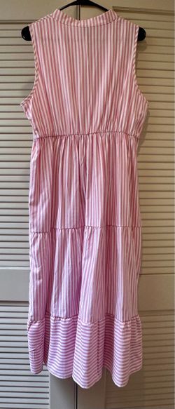 Pink and White Striped Sleeveless Maxi Dress