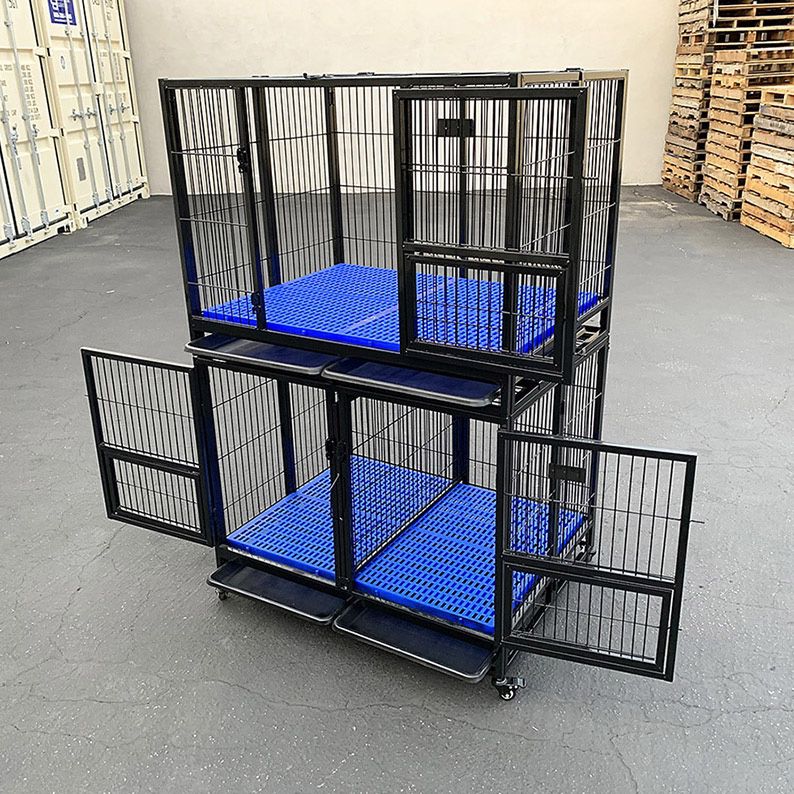 (New in box) $320 (Set of 2) Stackable Dog Cage 41x31x65” Heavy Duty Kennel w/ Plastic Tray 