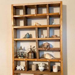 Charming XL Vintage Primitive Wooden Cubby Shelf for Little Things/Oak Knick Knack Shelf for Miniatures/Simple Design Trinket Wood Shadow Box