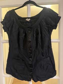 Vertigo Paris Black Short Sleeve Button Up Blouse Top XL Stretch