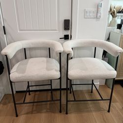 White Boucle Counter Stools (Pair) Set of 2