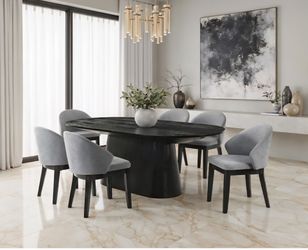 Dining set 7 pc Black Finish, Grey fabric. New Especial price