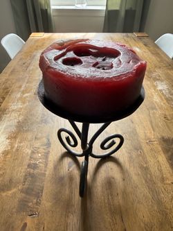 Black Metal Candle Holder with Large Red Candle