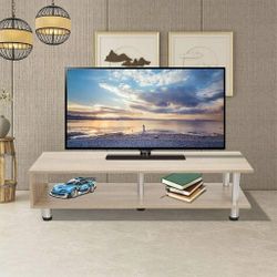 Entertainment Center TV Stand With 2-Shelf Storage Wood