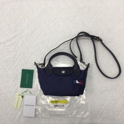 LongChamp Le Pliage Tres Paris Navy Mini pouch with Shoulder Strap