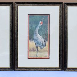 Mary Erickson Signed Crane Print Set (3) – Framed Wildlife Art
