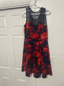 Black and Red Floral Fit-and-Flare Dress