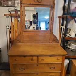 Open To Offers - Solid Oak Hand Made Antique Dresser With Mirror - Late 1800's To Early 1900's