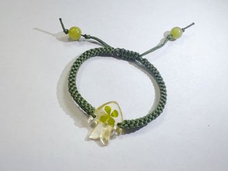 Handmade REAL Four Leaf Clover Hand-Knitted Knots Rope Bracelet Luck Adjustable Friendship Green Fish Resin