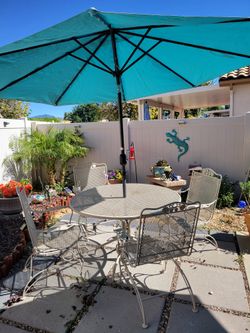 Wrought Iron Patio Set With Lighted Umbrella