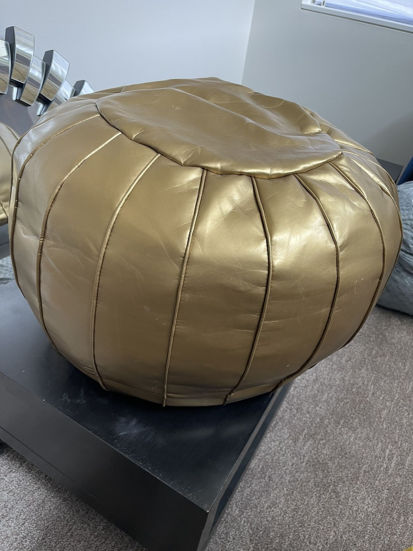 Gold Faux Leather Ottoman