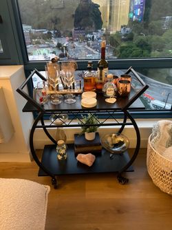 Black Metal Rolling Bar Cart Two Tier